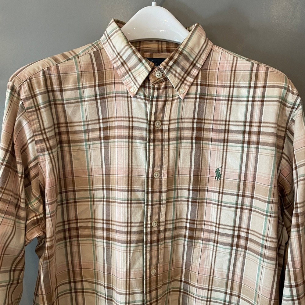 Ralph Lauren Mens Classic Fit Plaid Button Down Shirt Brown Pink Green - Picture 3 of 10